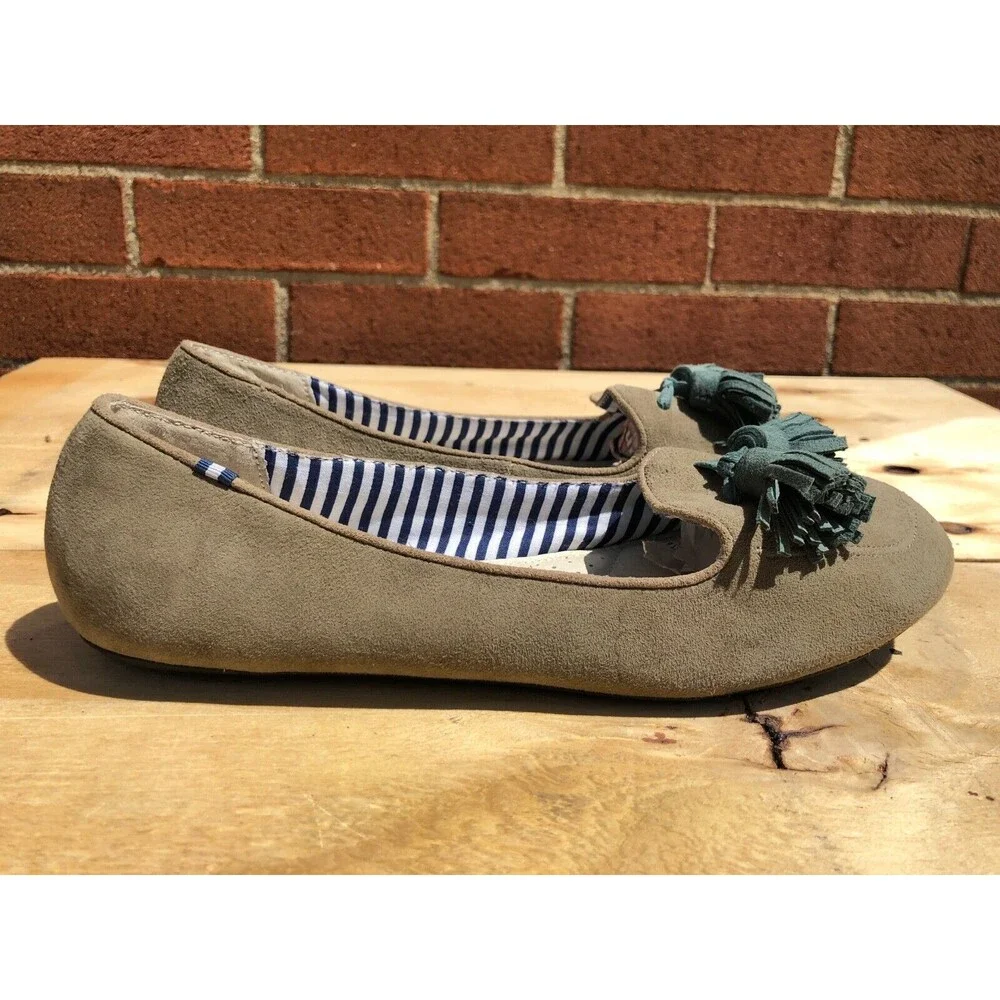 Charles Philip Women tassels Loafer  suede Shoes olive green Sz US 8